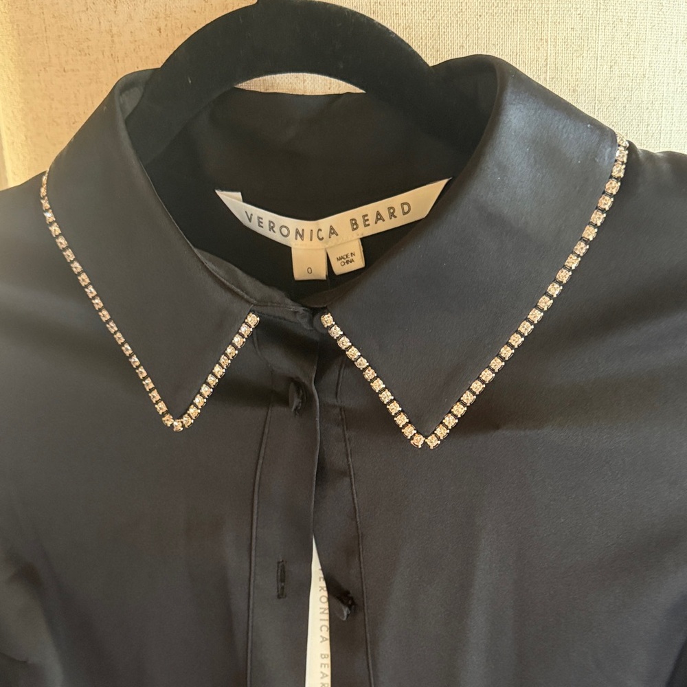 Veronica Beard Kylar Rhinestone Button-Down Silk Top Blouse - Picture 4 of 16
